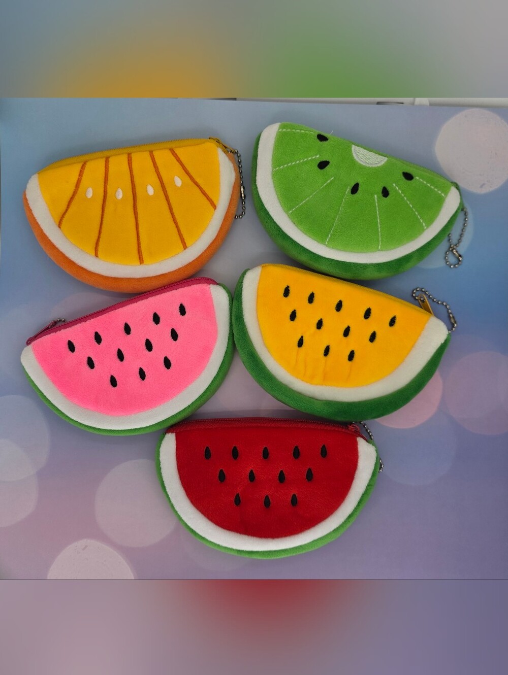 Plush Melon Fruit Coin Pouch Bundle Set
